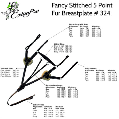 Fancy Stitch 5 Point Breastplate with sheepskin - Green/White Elastic