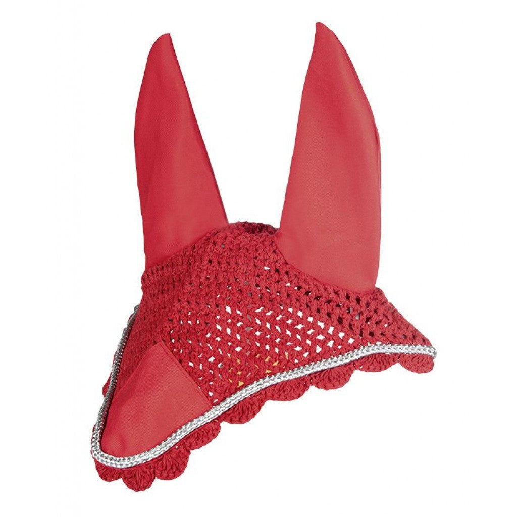 Dark Red/Silver Ear Bonnet - Pony Size