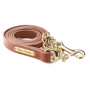 Leather Lead w/solid brass chain & plate (7 feet)
