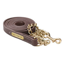 Load image into Gallery viewer, Leather Lead w/solid brass chain &amp; plate (7 feet)