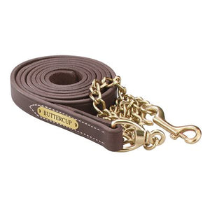 Leather Lead w/solid brass chain & plate (7 feet)