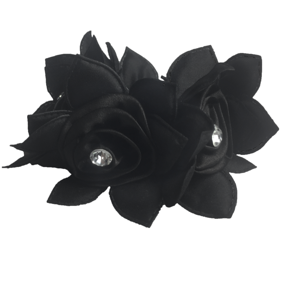 Black Rose Hair Scrunchie with Crystals