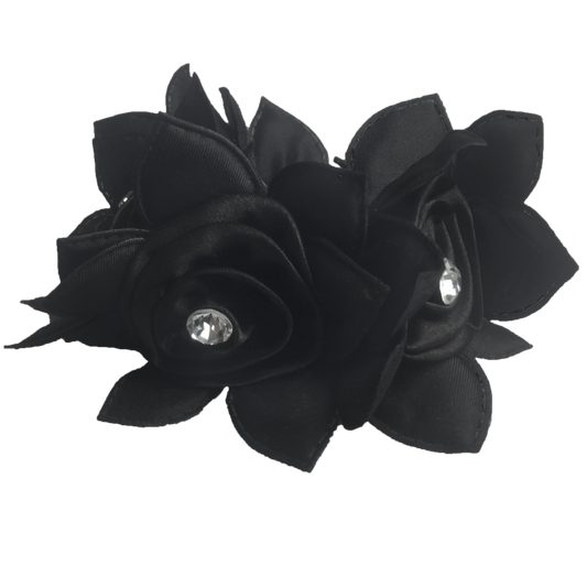 Black Rose Hair Scrunchie with Crystals