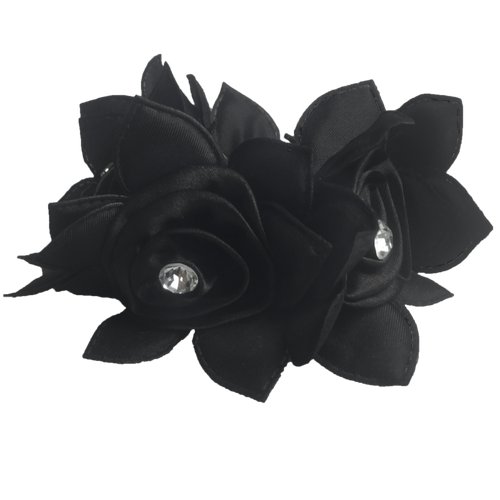 Black Rose Hair Scrunchie with Crystals