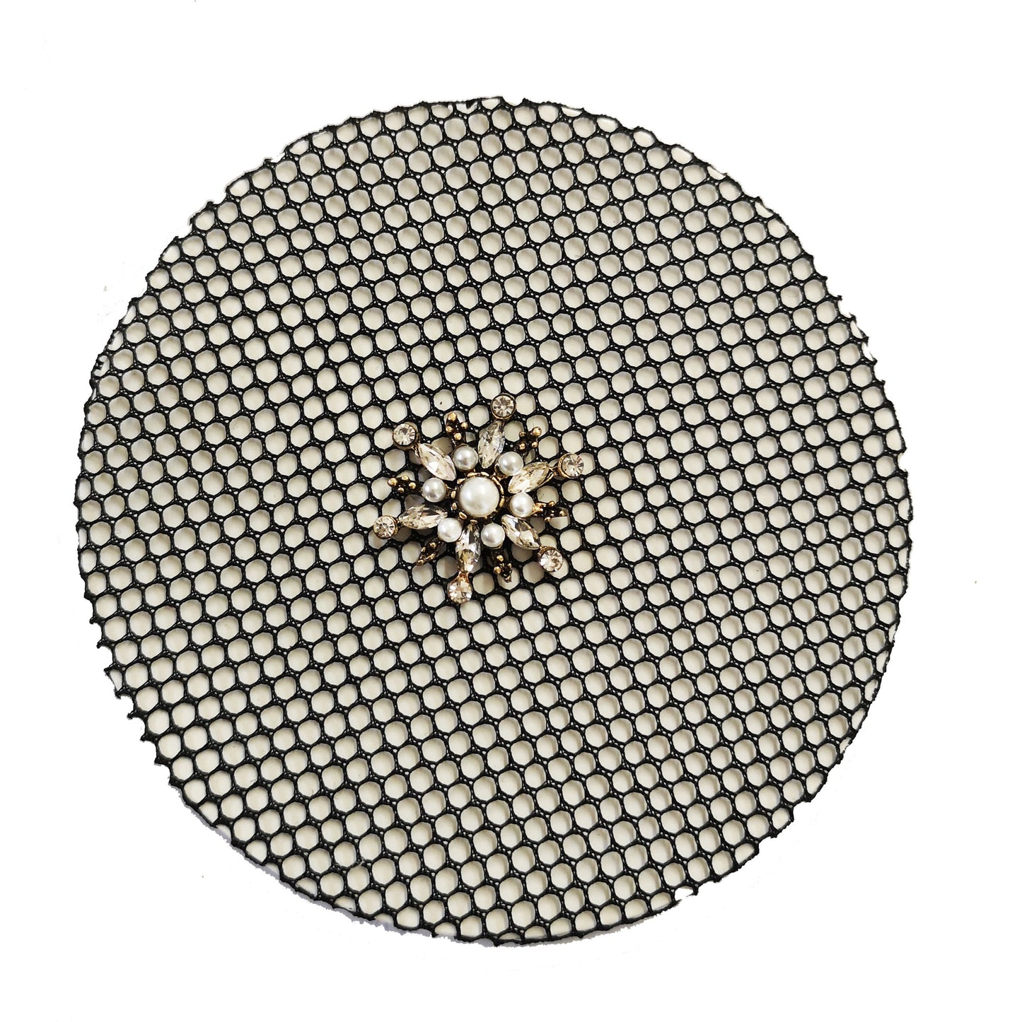 Hair Bun Net with Diamanté Floret