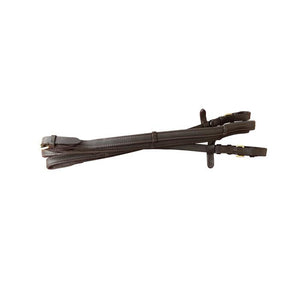 Padded Nappa Leather Reins (Flat) - Brown w/brass fittings