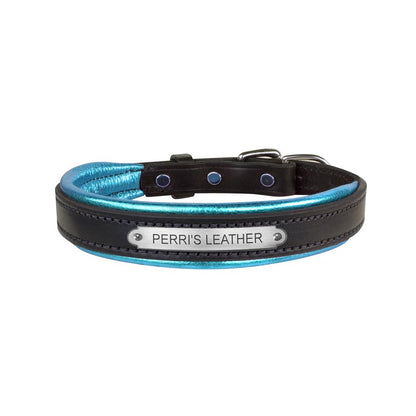 Padded Leather Dog Collar with plate