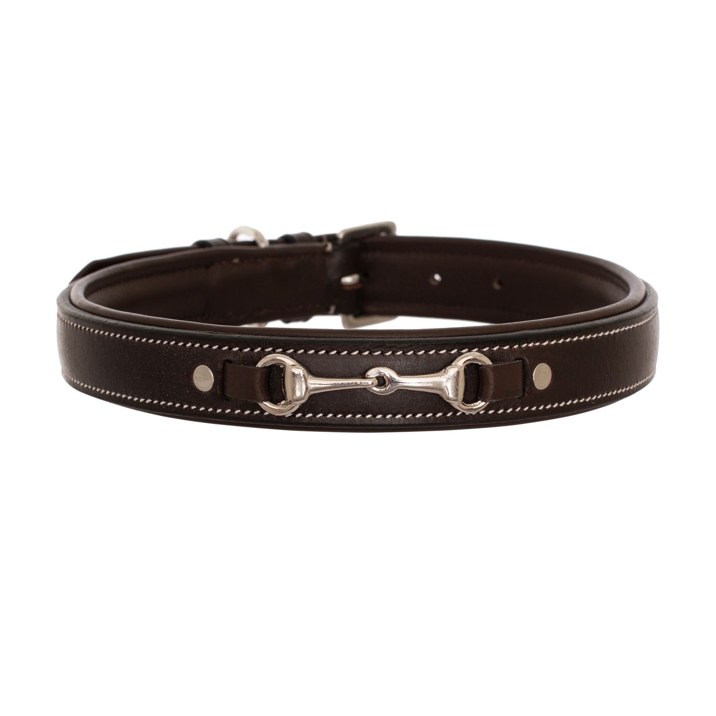 Silver Snaffle Padded Leather Dog Collar