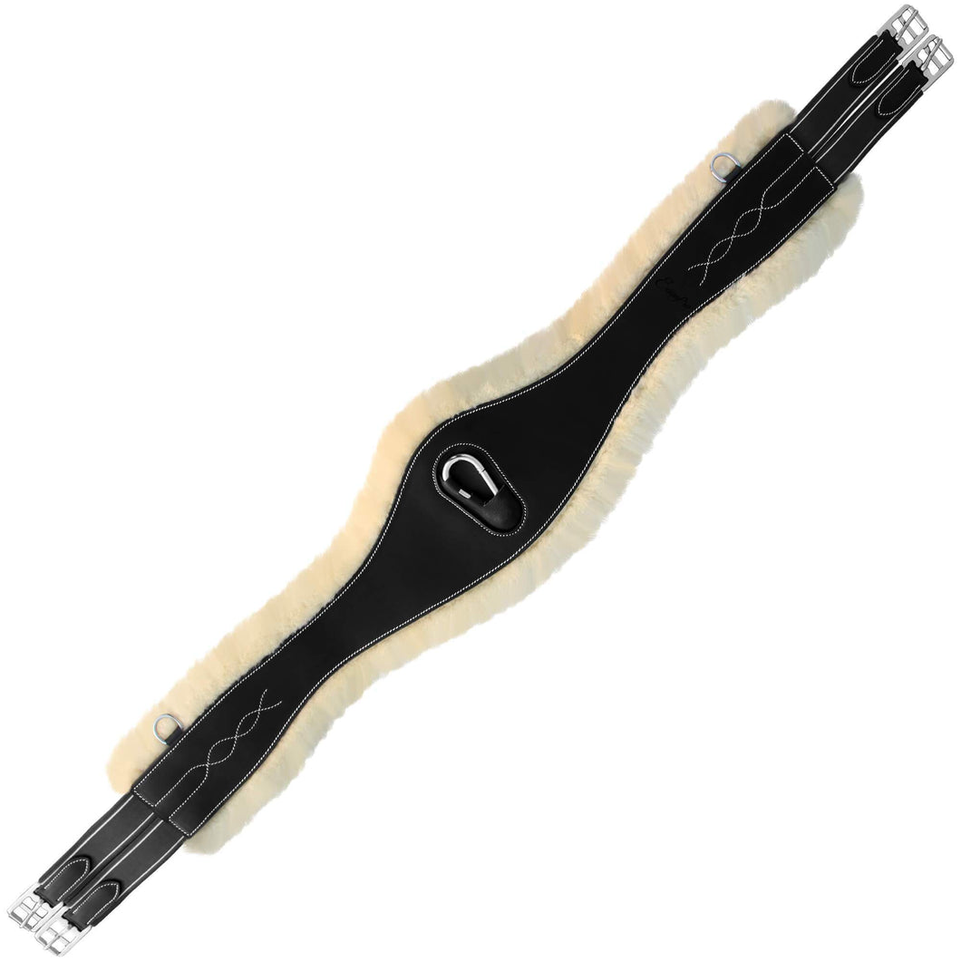 Fancy Stitch Sheepskin Padded Long Girth w/snap - Black/Grey/Maroon Elastic