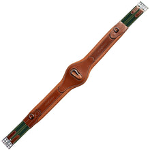 Load image into Gallery viewer, Fancy Stitch Padded Long Girth w/snap - Green/Yellow Elastic
