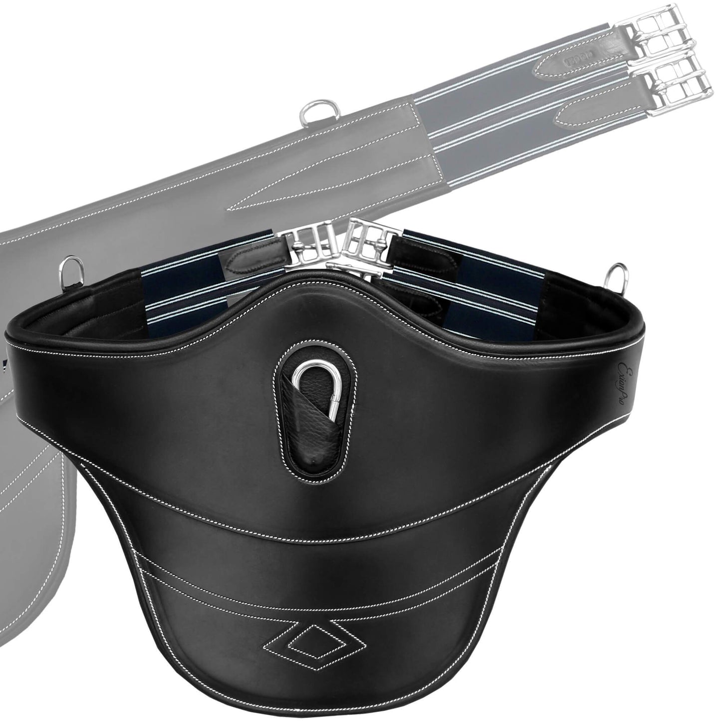 Fancy Stitch Padded Stud Girth w/snap - Navy/White Elastic