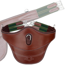 Load image into Gallery viewer, Fancy Stitch Padded Stud Girth w/snap - Green/Yellow Elastic