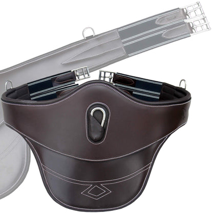 Fancy Stitch Padded Stud Girth w/snap - Navy/White Elastic