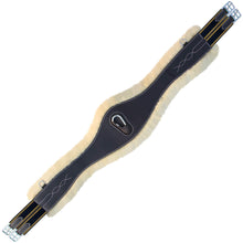 Load image into Gallery viewer, Fancy Stitch Sheepskin Padded Long Girth w/snap - Navy/Yellow Elastic