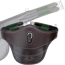 Load image into Gallery viewer, Fancy Stitch Padded Stud Girth w/snap - Green/Yellow Elastic