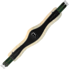 Load image into Gallery viewer, Fancy Stitch Sheepskin Padded Long Girth w/snap - Green/Yellow Elastic