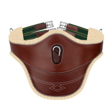 Load image into Gallery viewer, Fancy Stitch Padded Stud Girth w/snap - Green/Yellow Elastic