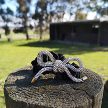 Load image into Gallery viewer, Black Satin Hair Scrunchie with Diamante Bow