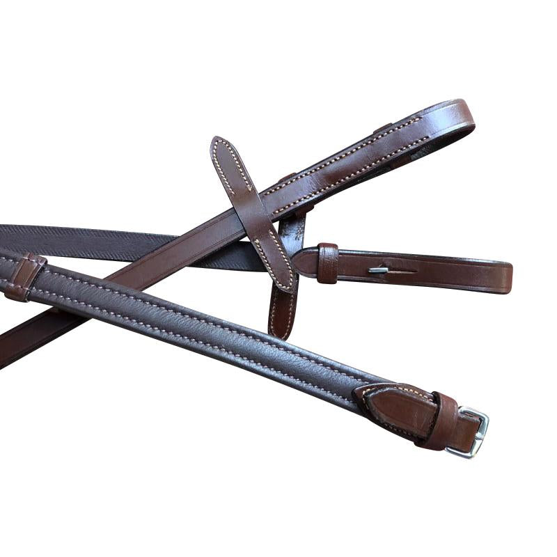 Padded Nappa Leather Reins (Flat) - Oak Brown (Silver Fittings)