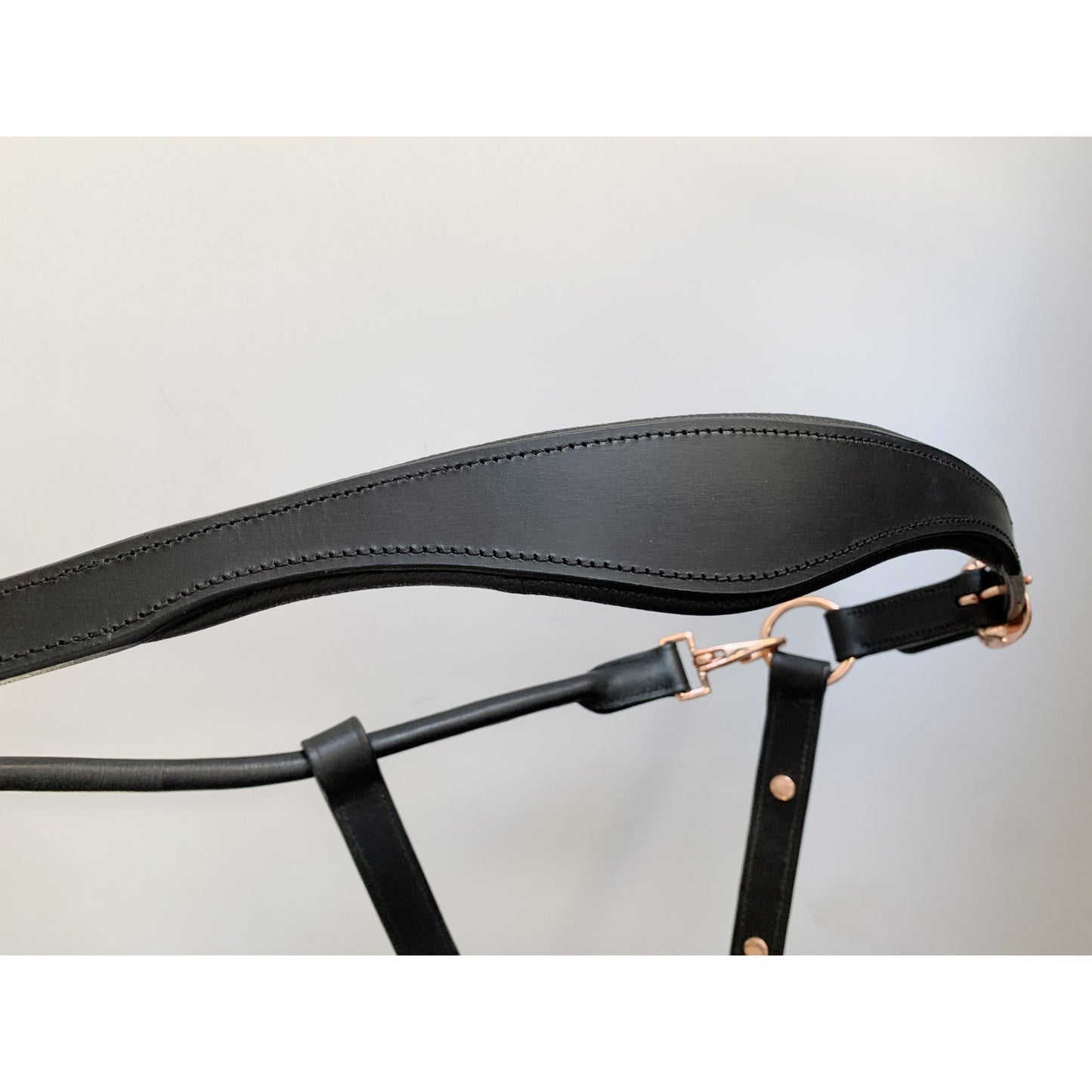 Black Leather Halter - Rose Gold Fittings with Engraved Horse Nameplate