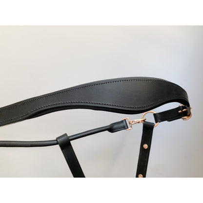 Black Leather Halter - Rose Gold Fittings with Engraved Horse Nameplate