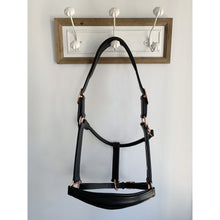 Load image into Gallery viewer, Black Leather Halter - Rose Gold Fittings with Engraved Horse Nameplate