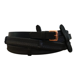 Leather & Rubber Grip Reins - Black (Rose Gold Fittings)