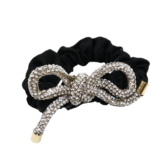 Black Satin Hair Scrunchie with Diamante Bow