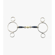 Load image into Gallery viewer, Blue Sweet Iron Two Ring Gag with Brass Alloy Lozenge