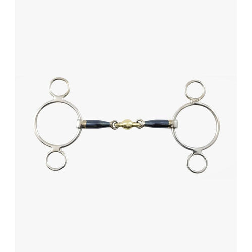 Blue Sweet Iron Two Ring Gag with Brass Alloy Lozenge