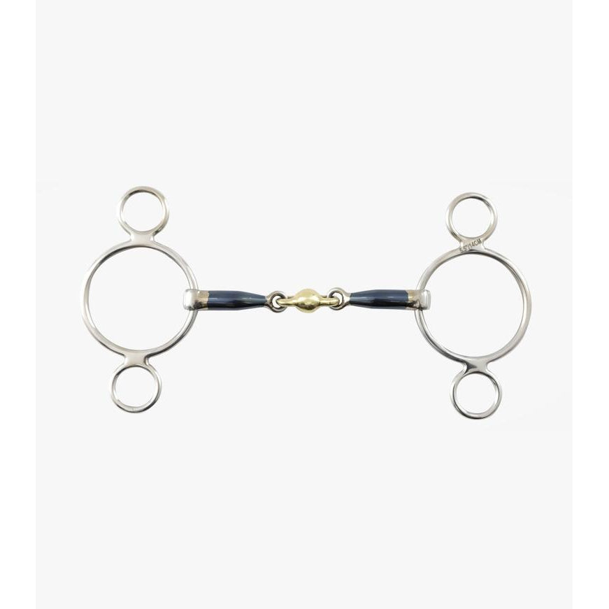 Blue Sweet Iron Two Ring Gag with Brass Alloy Lozenge
